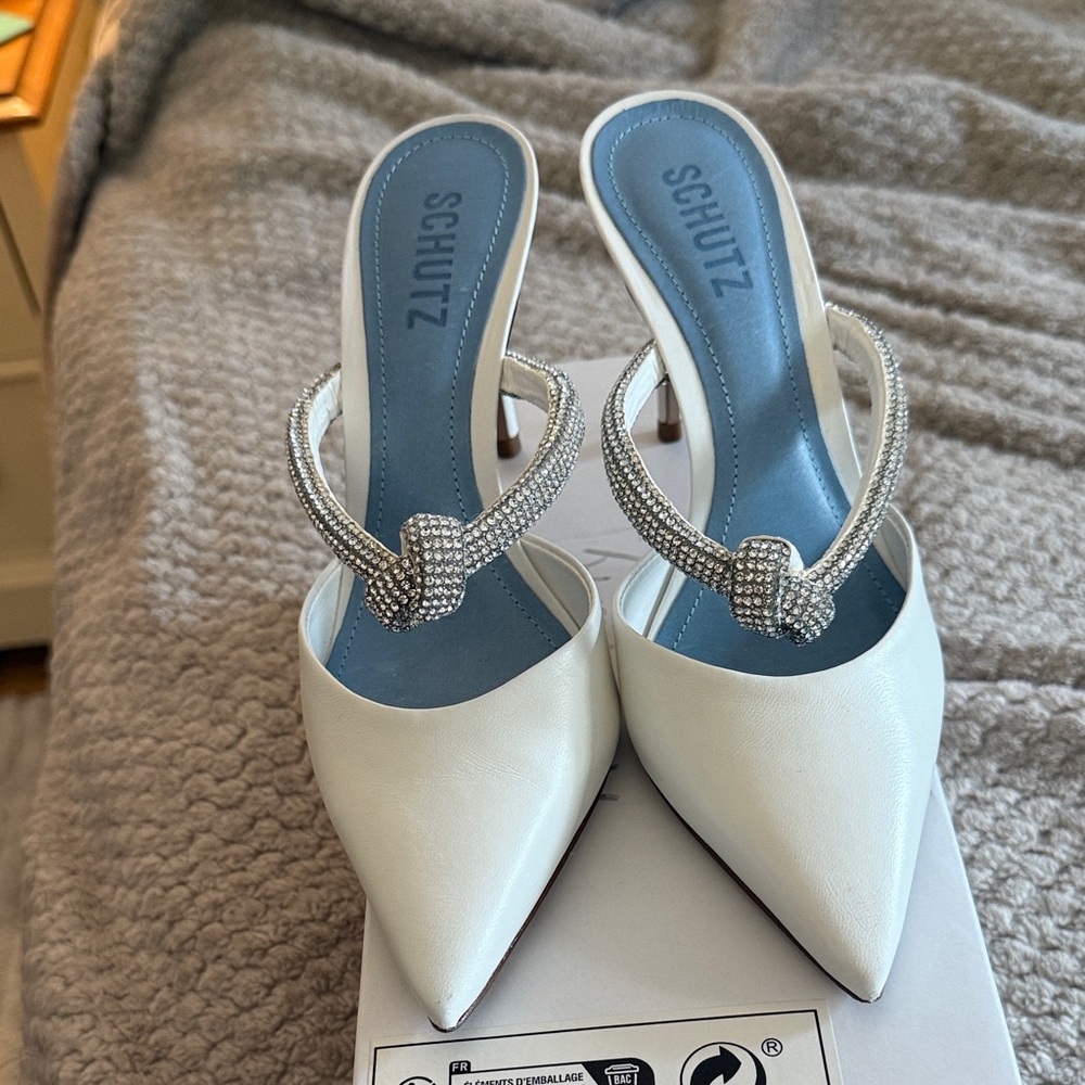 Schutz white pumps with embellishment